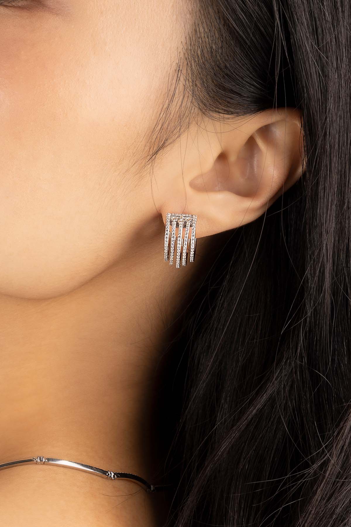 APM Monaco Linear Huggie Earrings in Silver