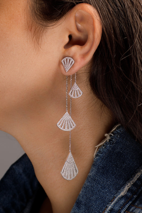 APM Monaco Asymmetric Long Flamenco Earring And Stud in Silver