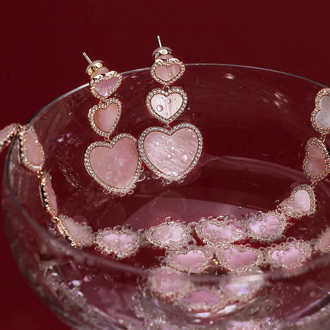 APM Monaco Collection Eternelle Pink Nacre Heart Earrings