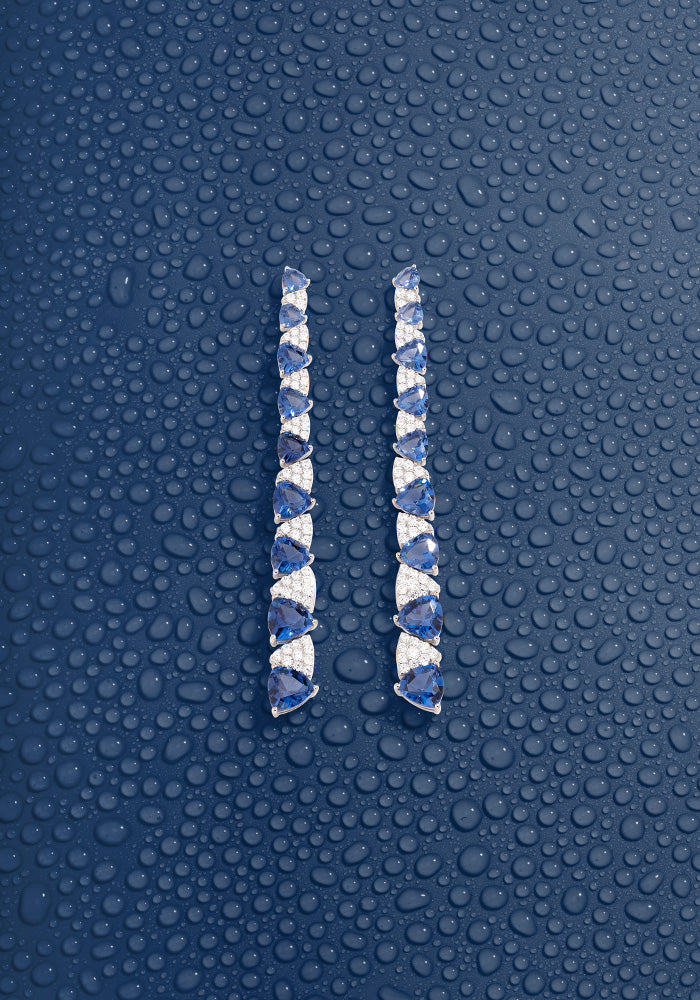 APM Monaco White and Blue Triangle Drop Earrings in Silver