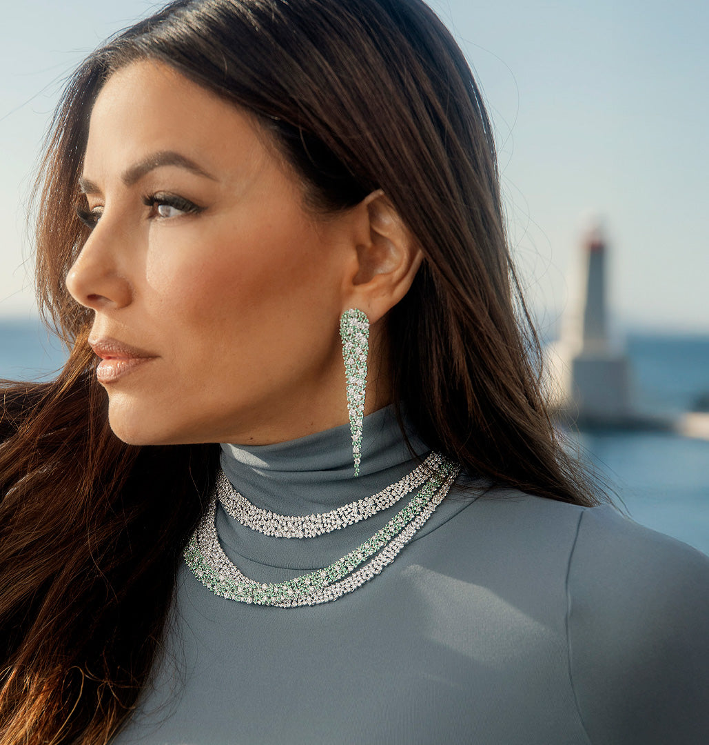 APM Monaco Collection Printemps Statement Pastel Green Drop Earrings Eva Longoria