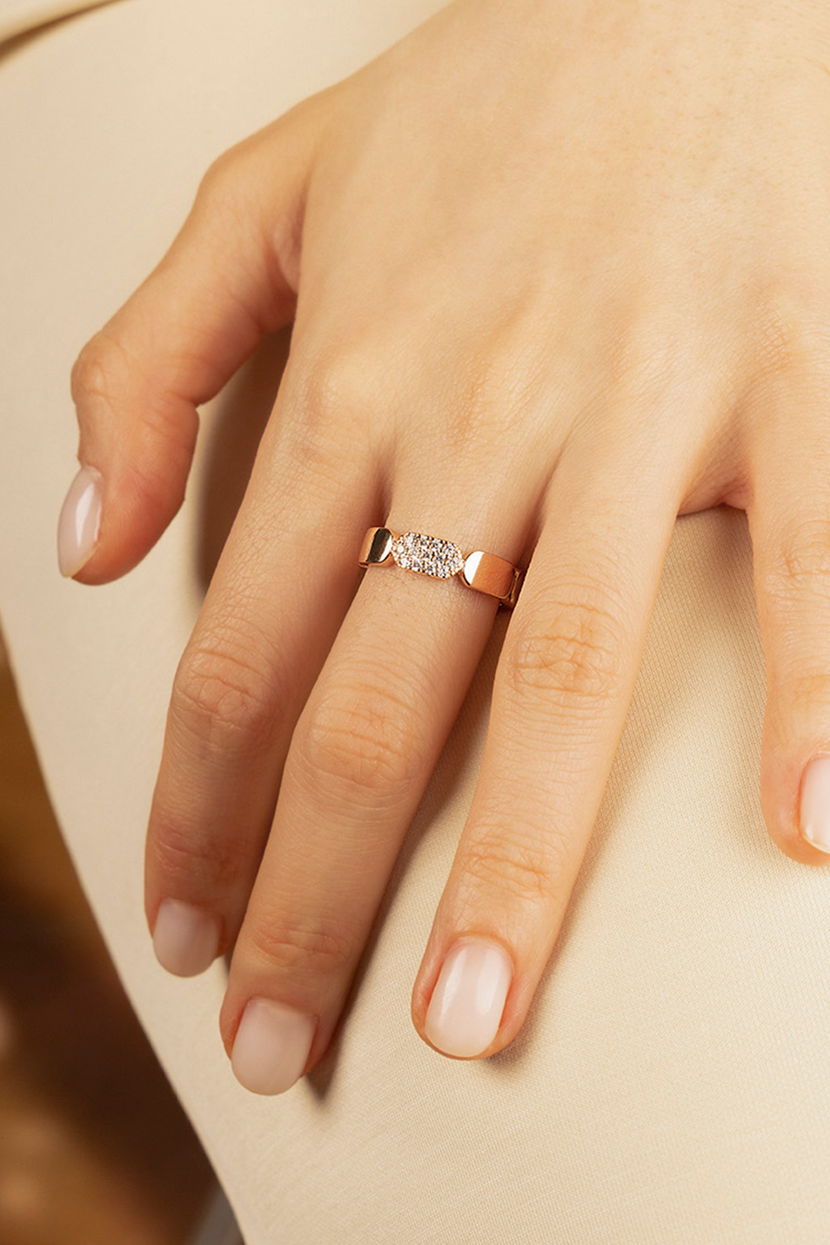 APM Monaco Dainty Rose Gold Ring worn on hand