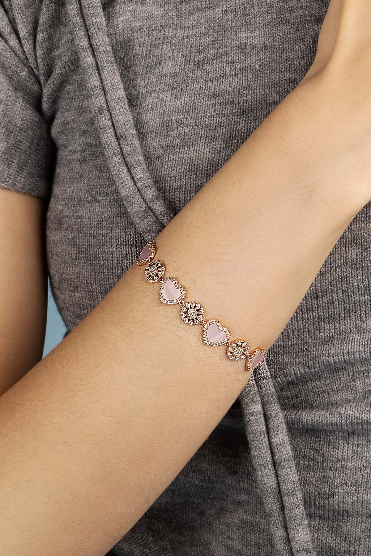 APM Monaco Pink Nacre Heart & Dot Adjustable bracelet - Rose Gold