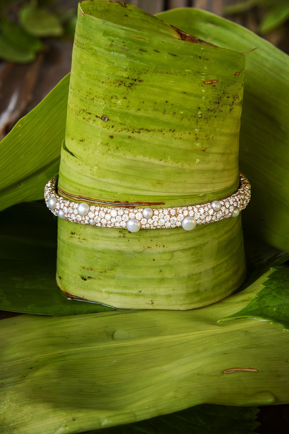 APM Monaco Pave Bangle With Pearls in Silver