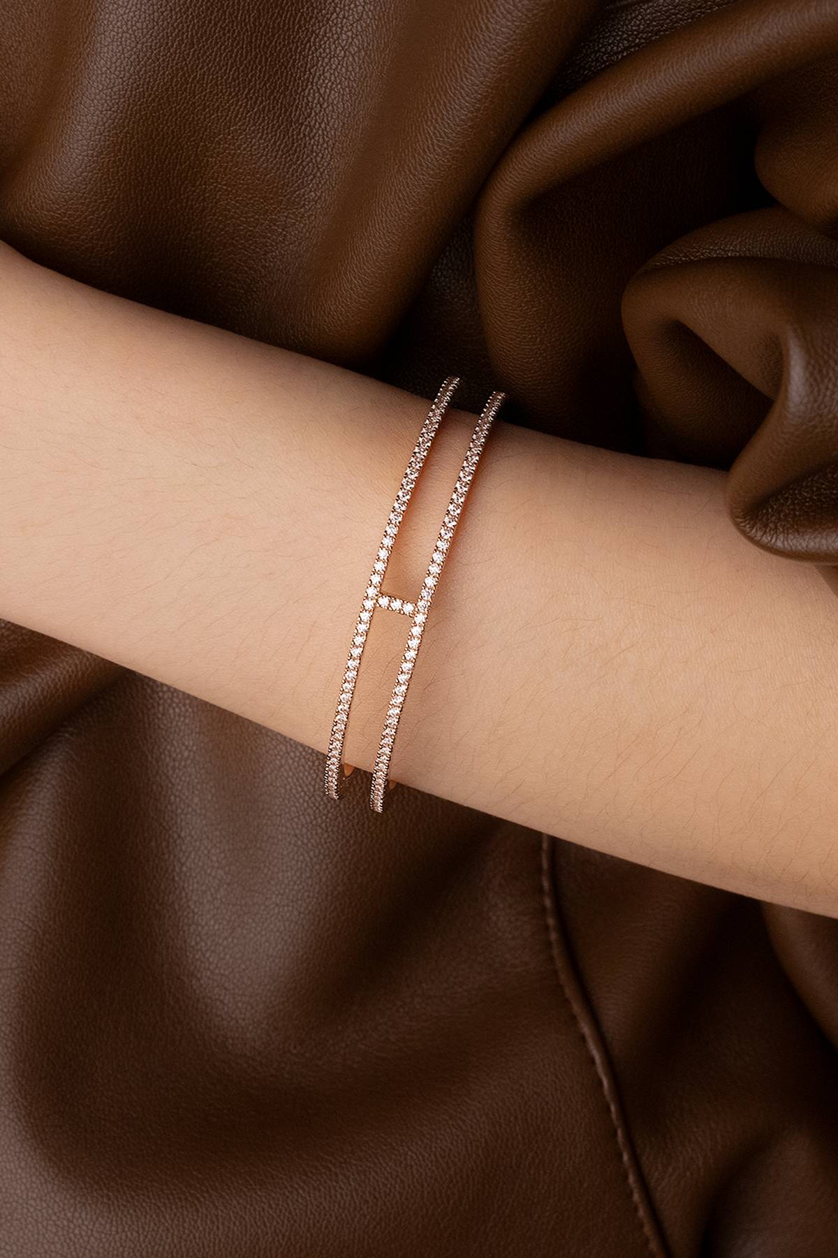 APM Monaco Double Line Pavé Cuff in Rose Gold