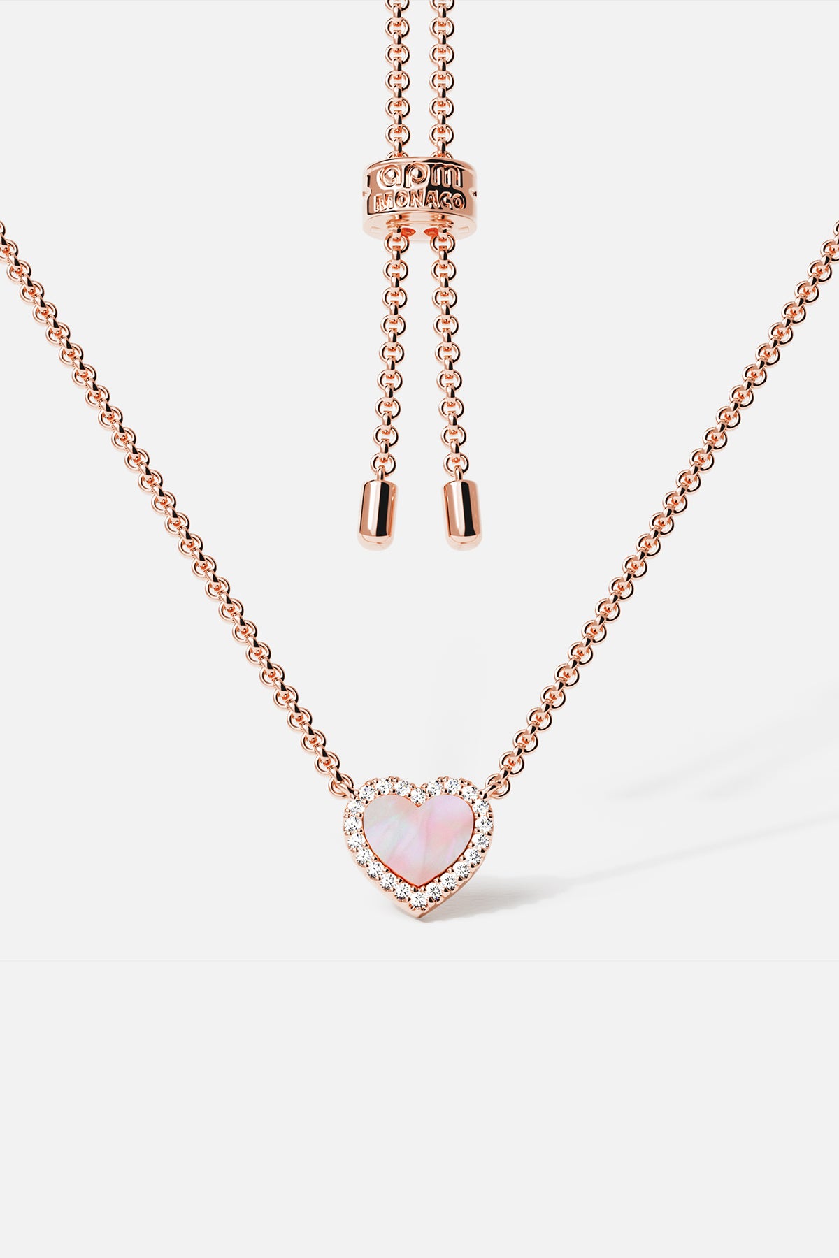 APM Monaco Pink Nacre Heart Adjustable Necklace - Rose Gold