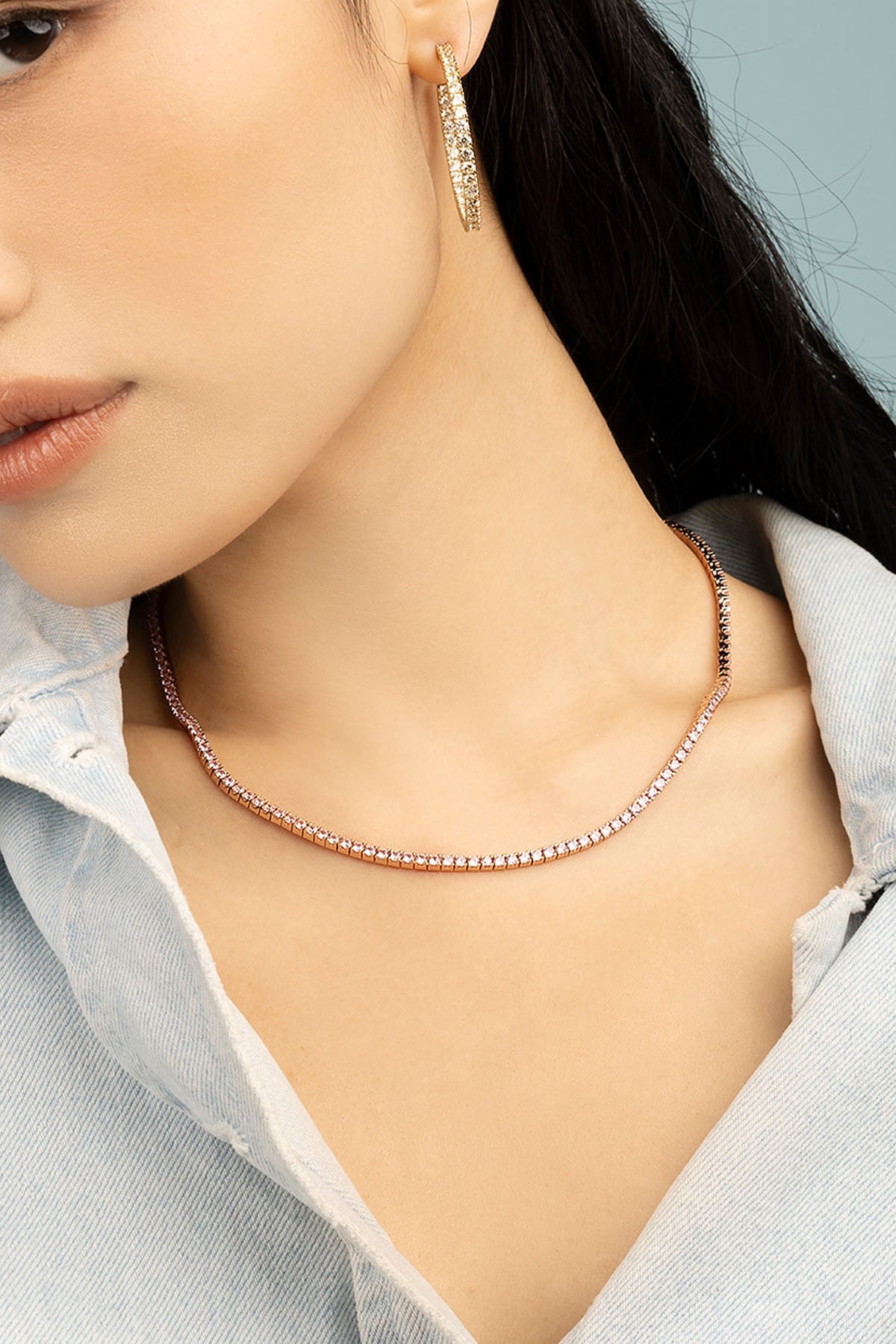 APM Monaco Pavé Choker in Rose gold worn on neck 