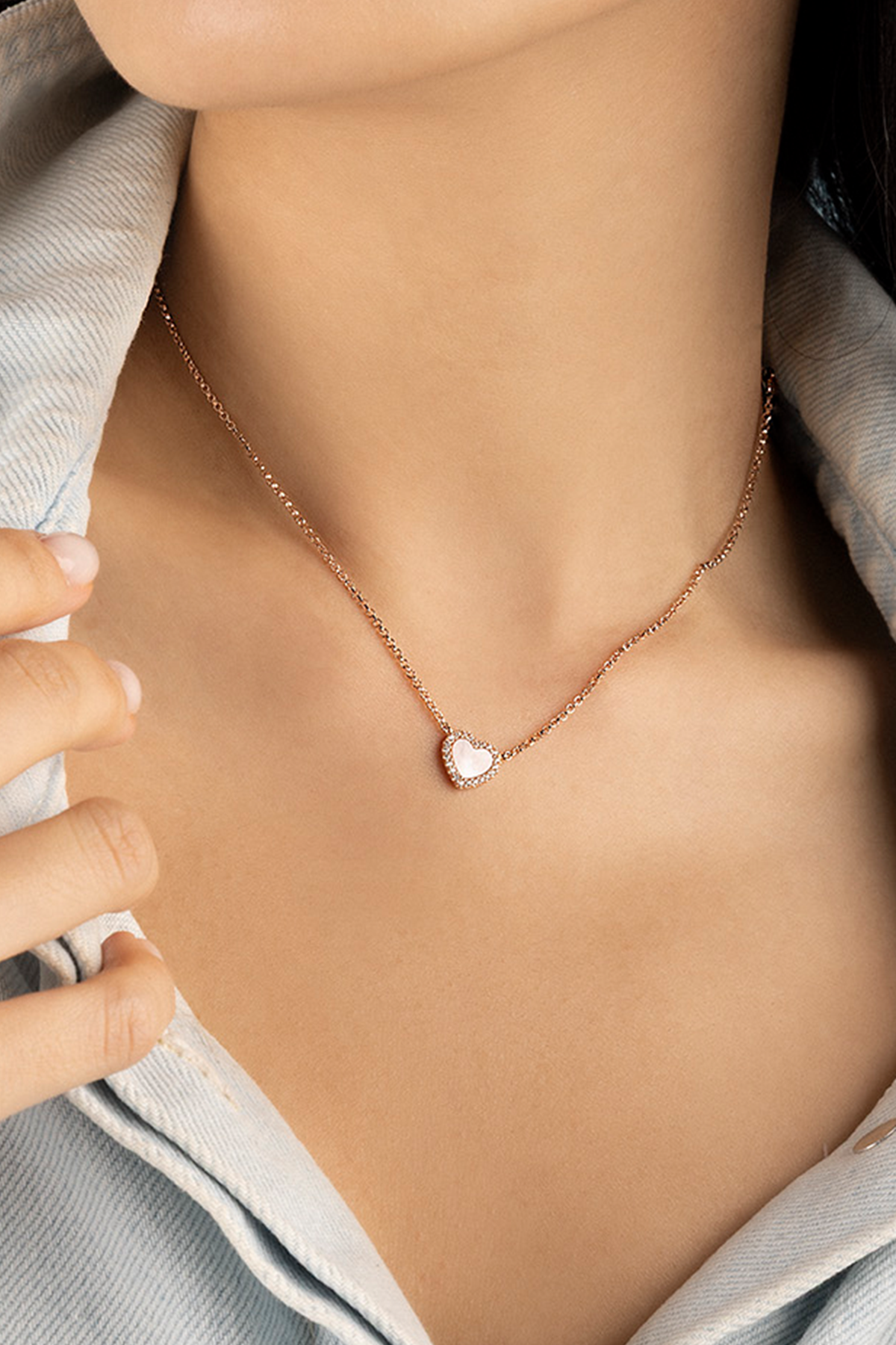 Pink Nacre Heart Adjustable Necklace