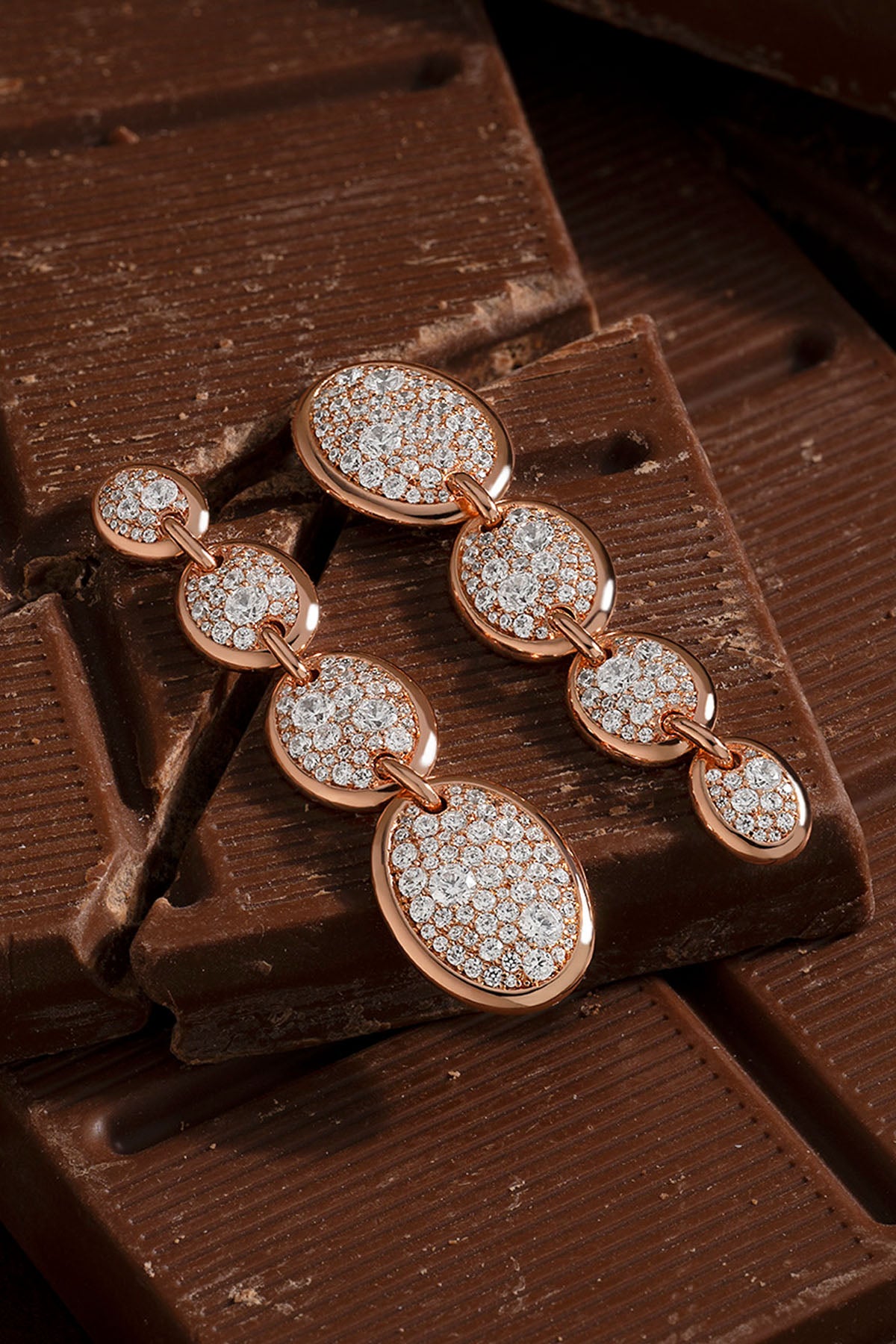 Asymmetric Drop Rose Gold Pavé Earrings