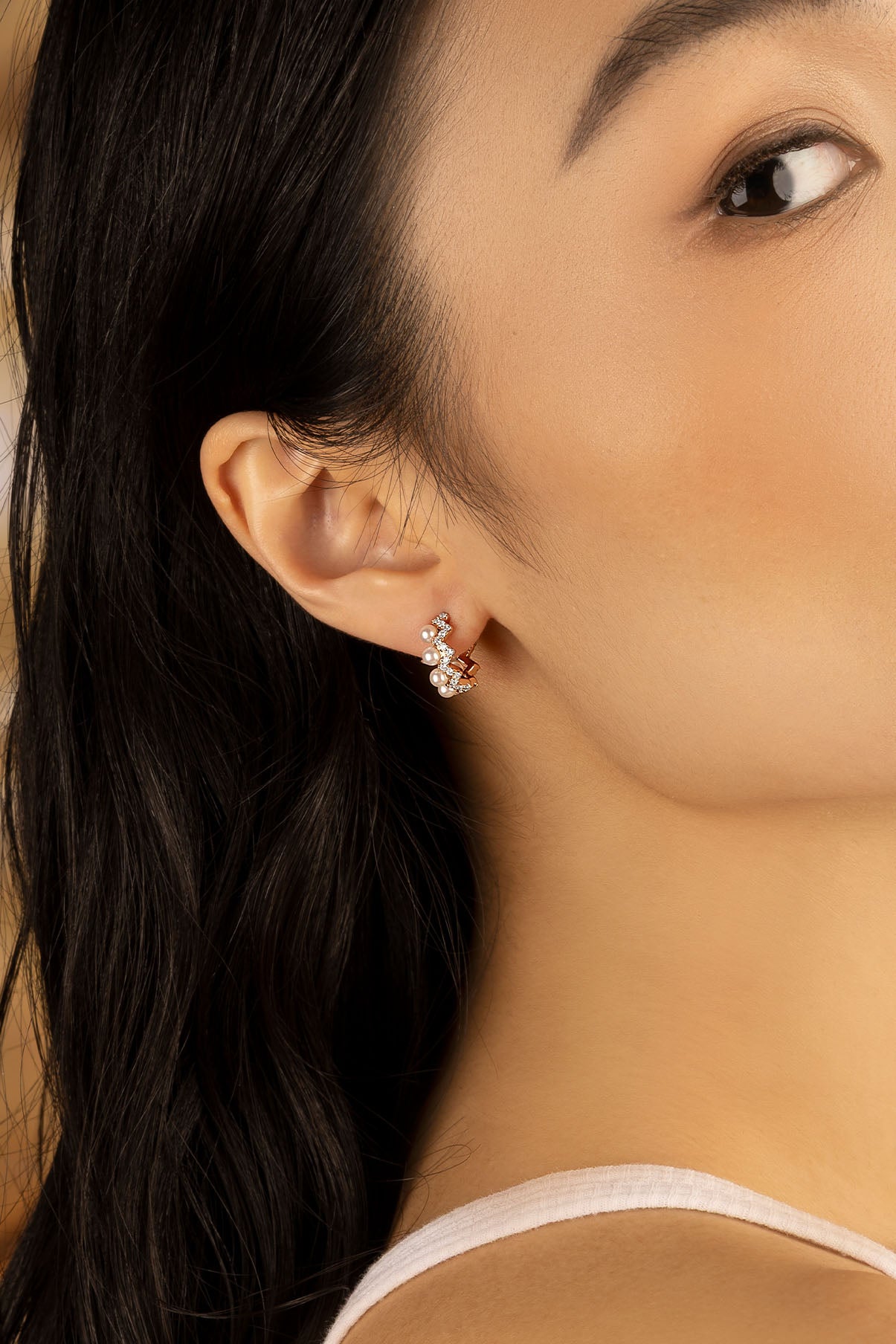 APM Monaco Rose Gold Up and Down Earrings with Pearls