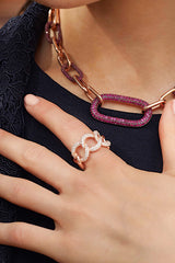 APM Monaco Large Pink and White Chain Ring in APM Alloy