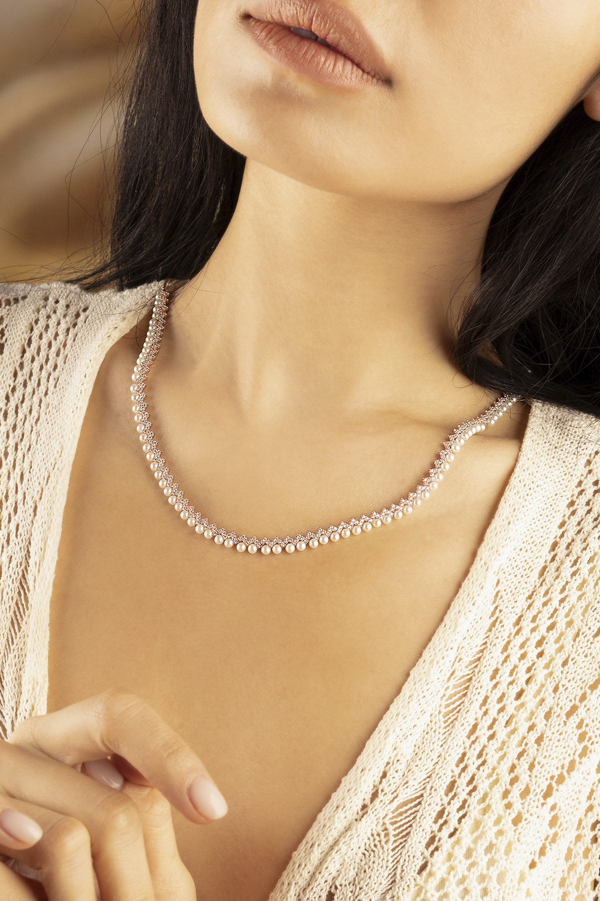 APM Monaco Up and Down Adjustable Necklace with Pearls worn on model