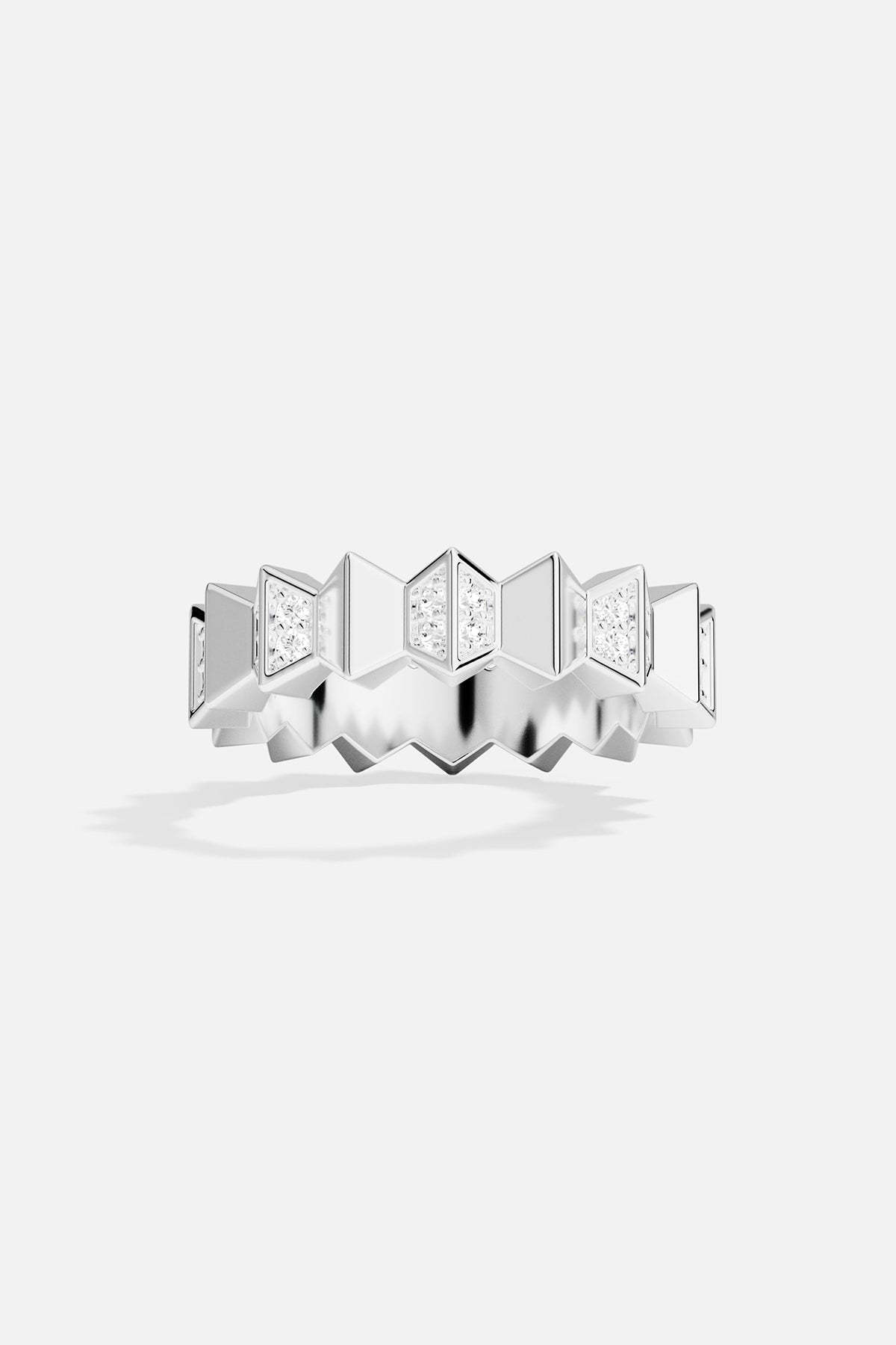APM MONACO up and down silver ring with pave white stones