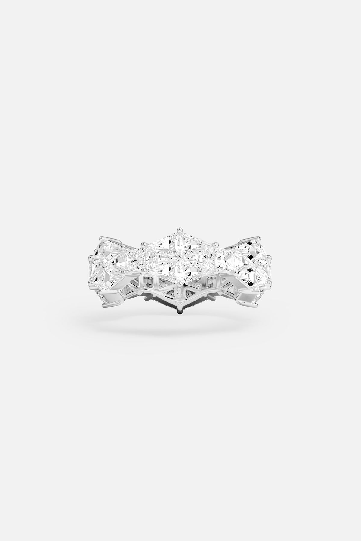 Stones ring with a star-shaped center stone on a white background