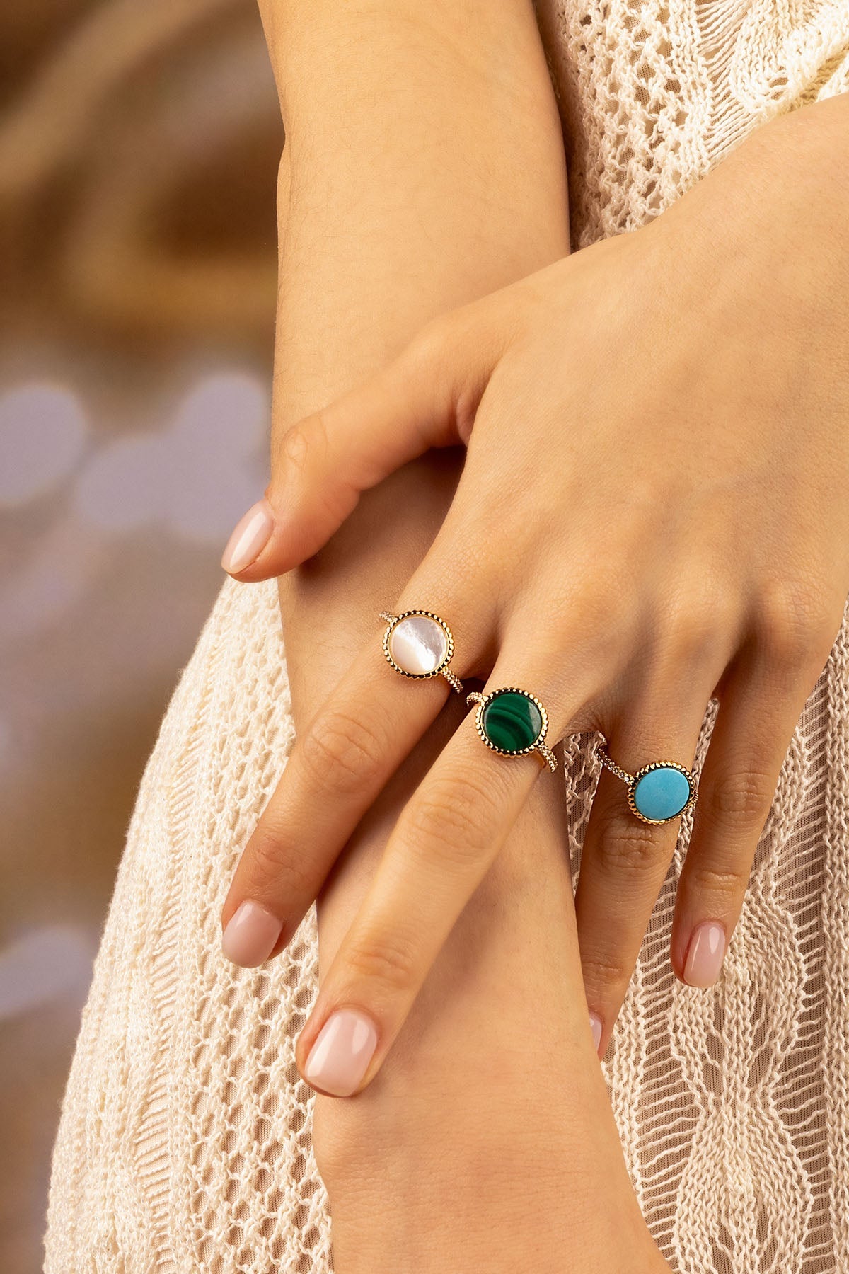 APM Monaco White Nacre Météorites Ring in Yellow Gold