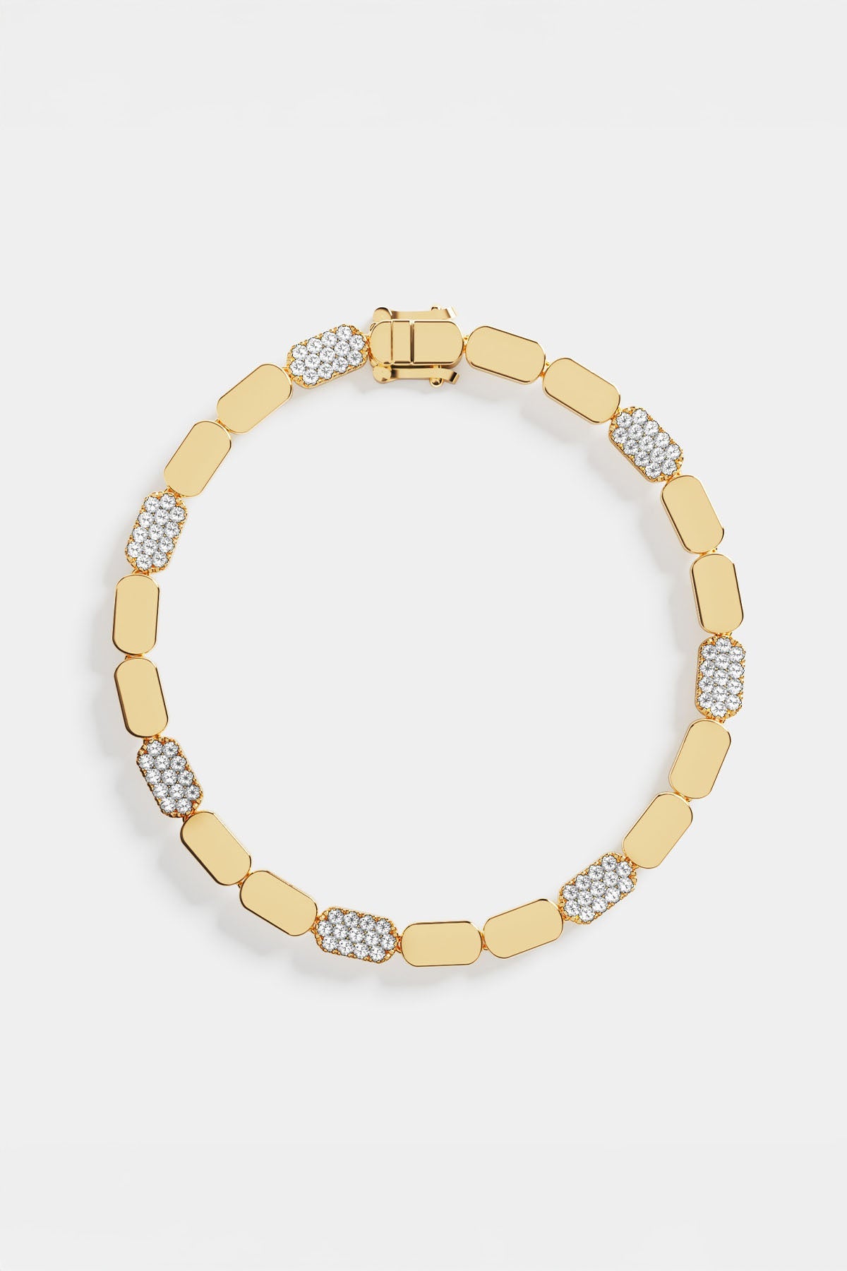 Bracelets APM Monaco: Yellow gold dainty bracelet with alternating plain and white cubic zirconia rectangular links.