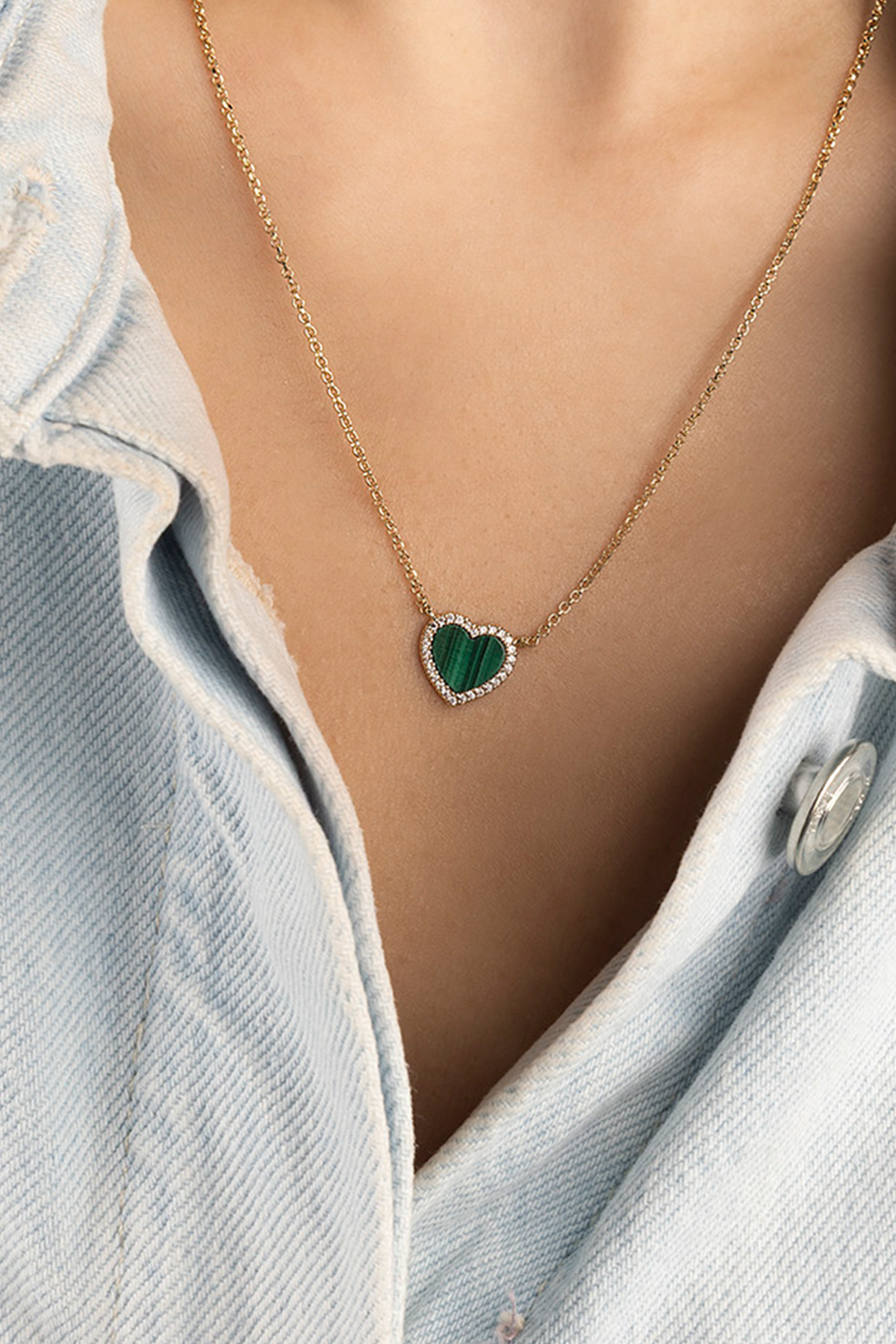 Mini Malachite Heart Adjustable Necklace