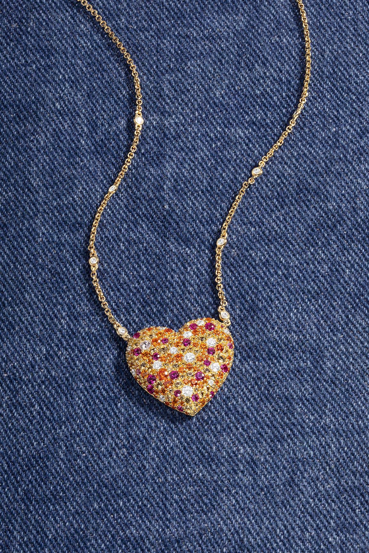 APM Monaco Multicolor Heart Adjustable Necklace in Yellow Gold