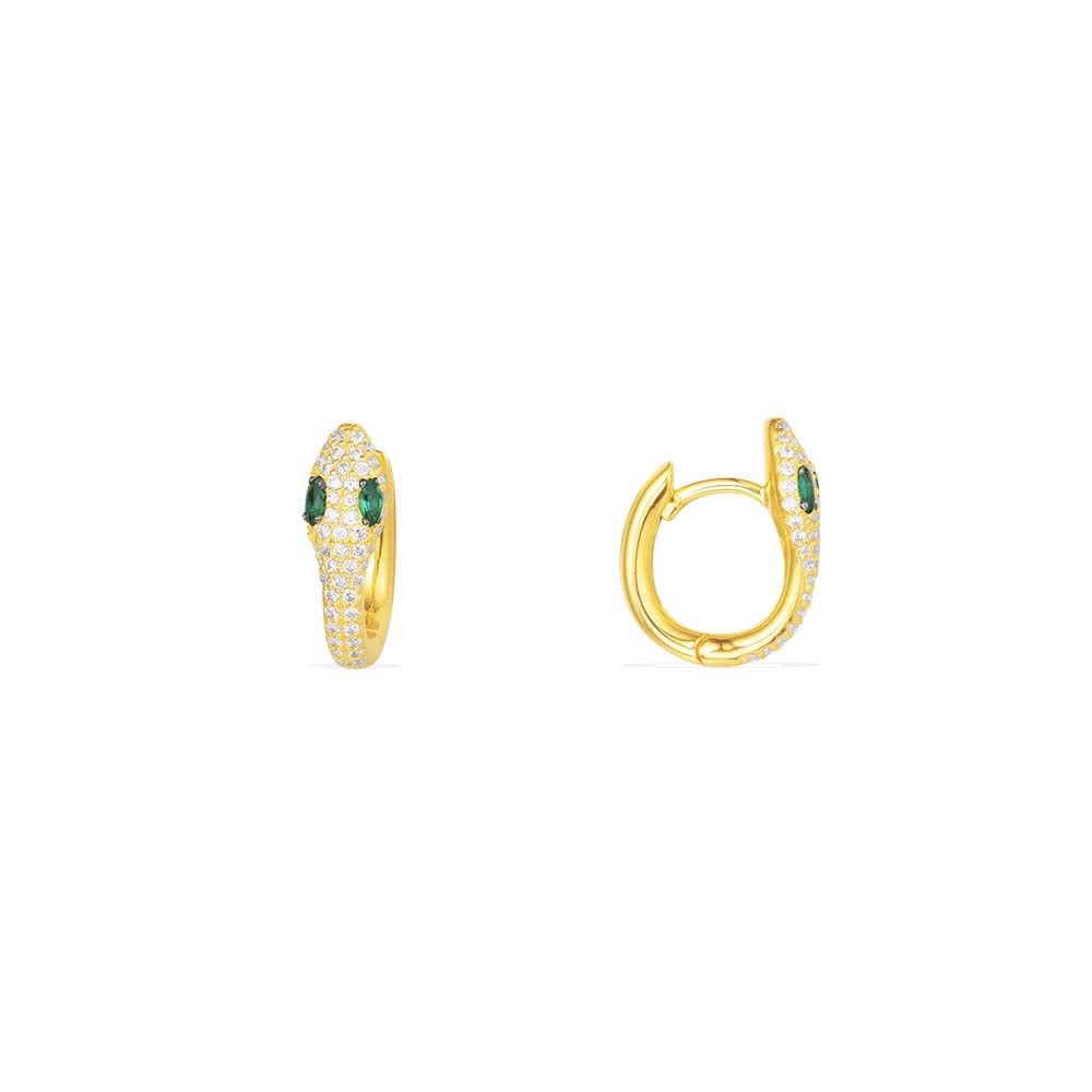 Serpent Huggie Earrings with Green Stones - APM Monaco UK