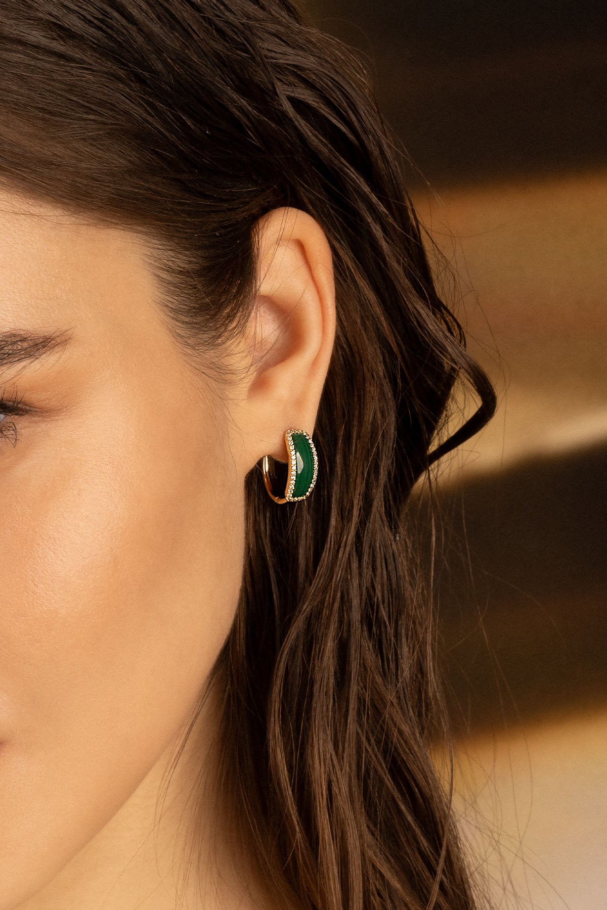 Earrings APM Monaco, gold-tone hoop earrings with malachite accents.