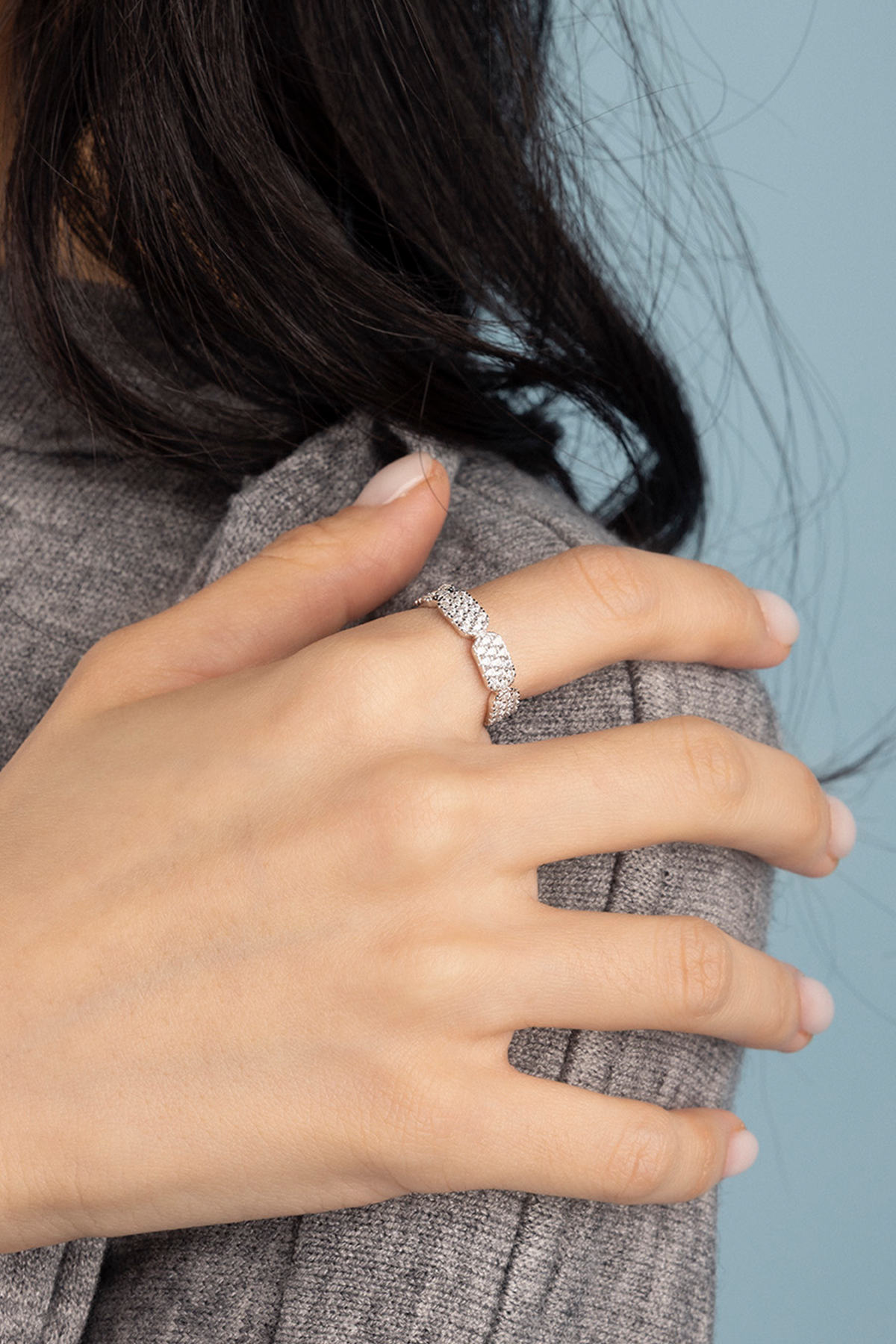 Dainty Silver Pavé Ring