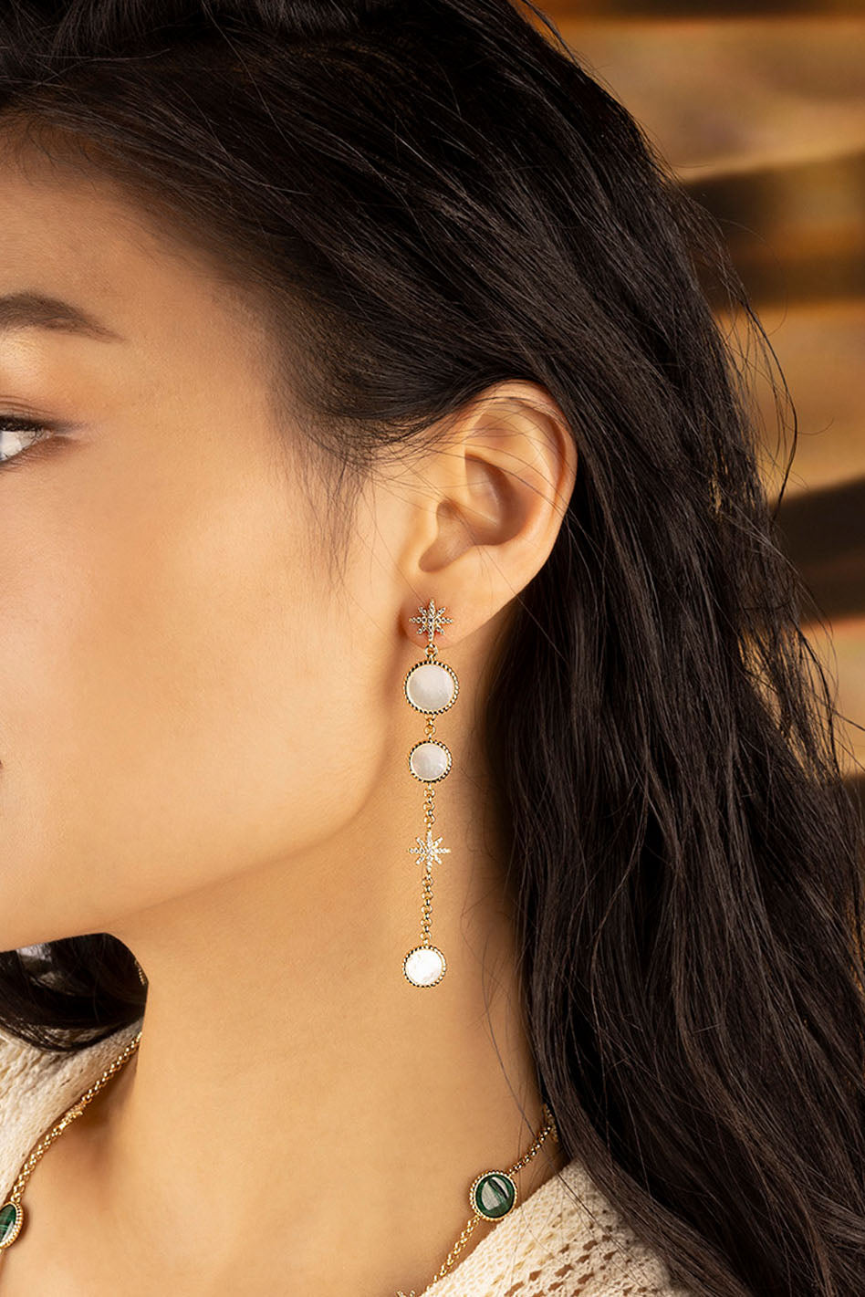 APM Monaco White Nacre Météorites Ear Jackets in Yellow Gold