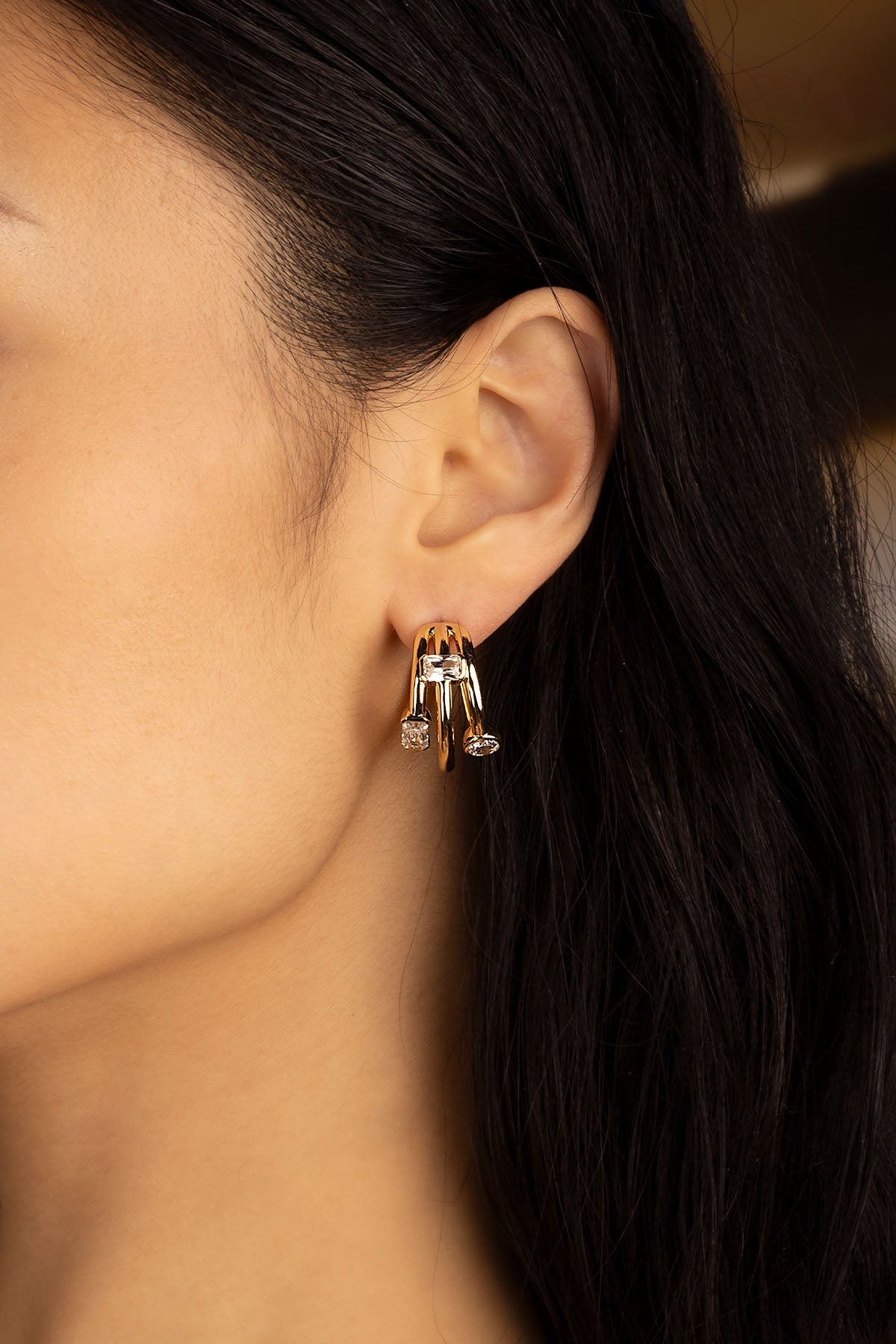 APM Monaco Triple Éclat Earrings in Yellow Gold