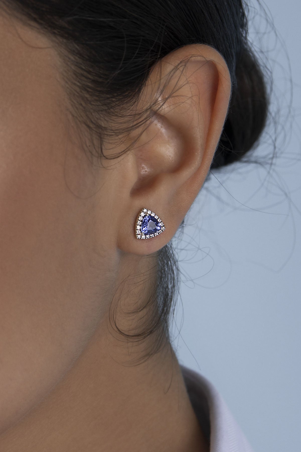 APM Monaco Blue Triangle Pave Stud Earrings in Silver