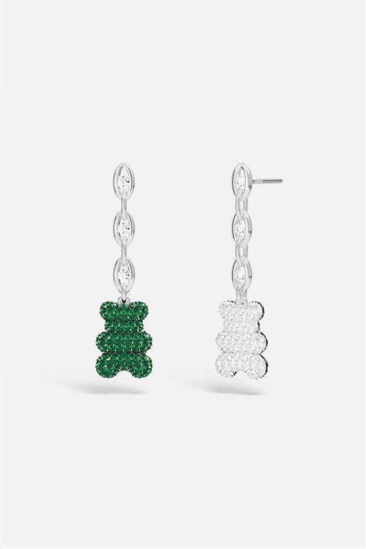 Pair of teddy bear-shaped earrings with green gemstones 