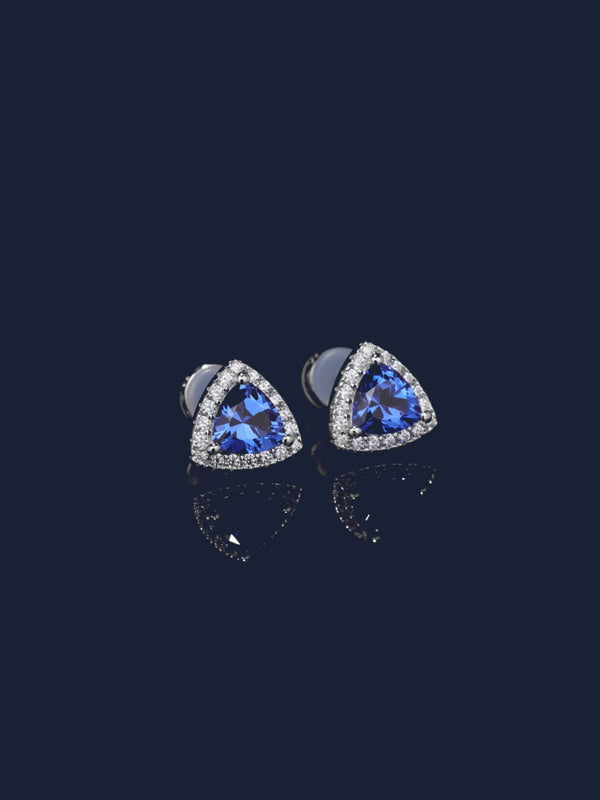 Blue Triangle Pavé Stud Earrings