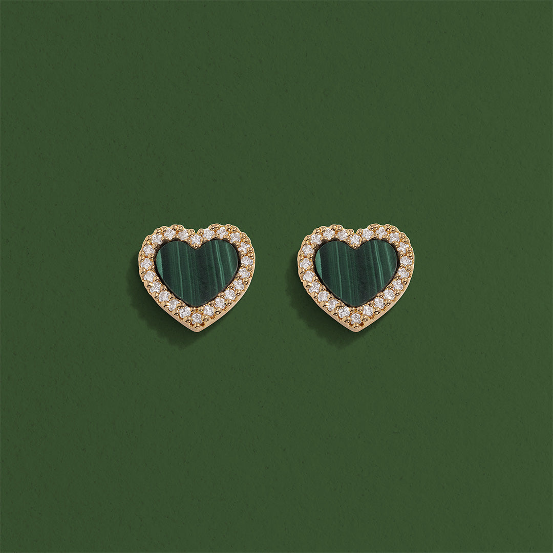 Malachite Heart Stud Earrings