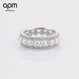 Double Paved Hoop Ring with Pearls