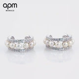 Small Double Paved Hoop Earrings with Pearls