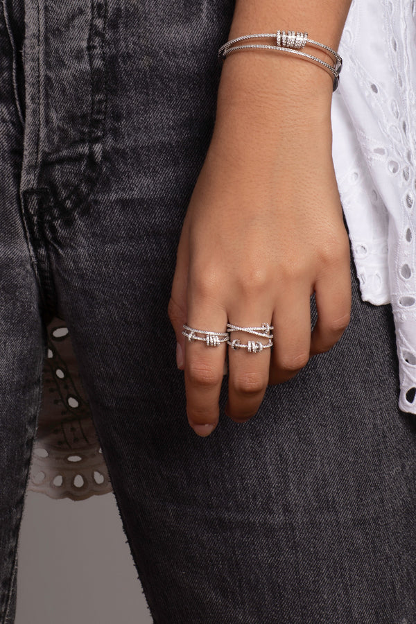 APM Monaco Double Ring with Sliding Hoops in Silver