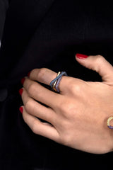 APM Monaco Purple and Navy Crossed Rectangle Ring in Silver