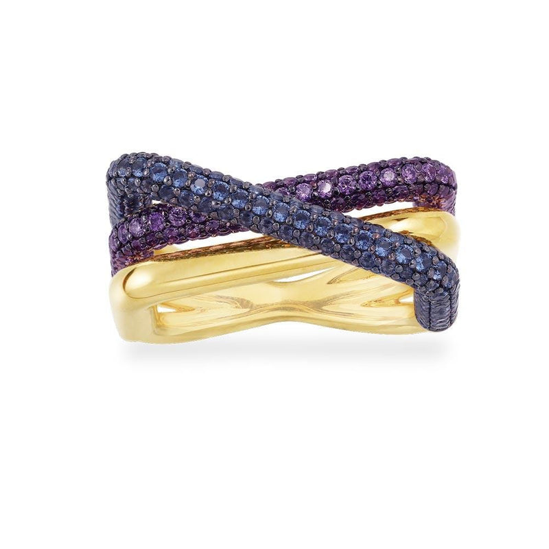 Purple and Navy Crossed Rectangle Ring