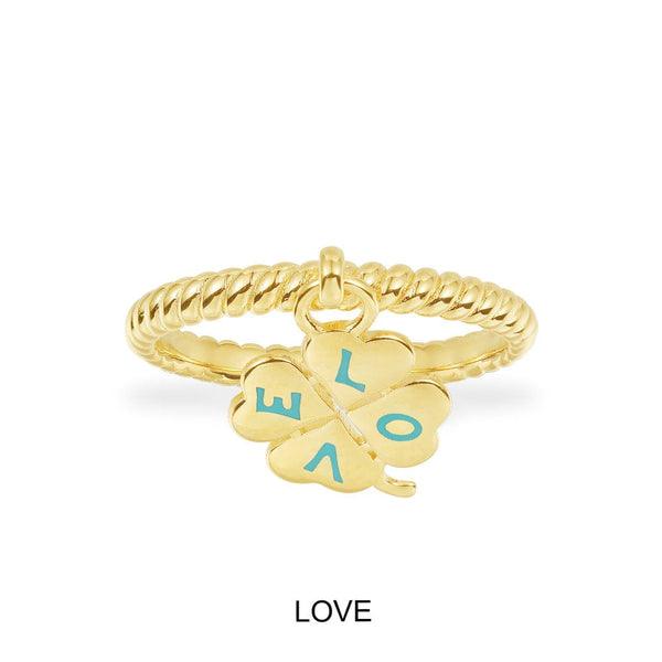 Lagoon Blue LOVE Four-Leaf Clover Ring