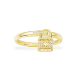 Paved Heart Lock Charm Ring
