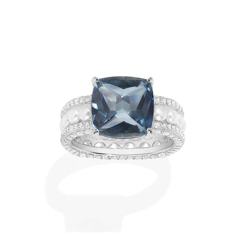 蓝色方形珍珠戒指