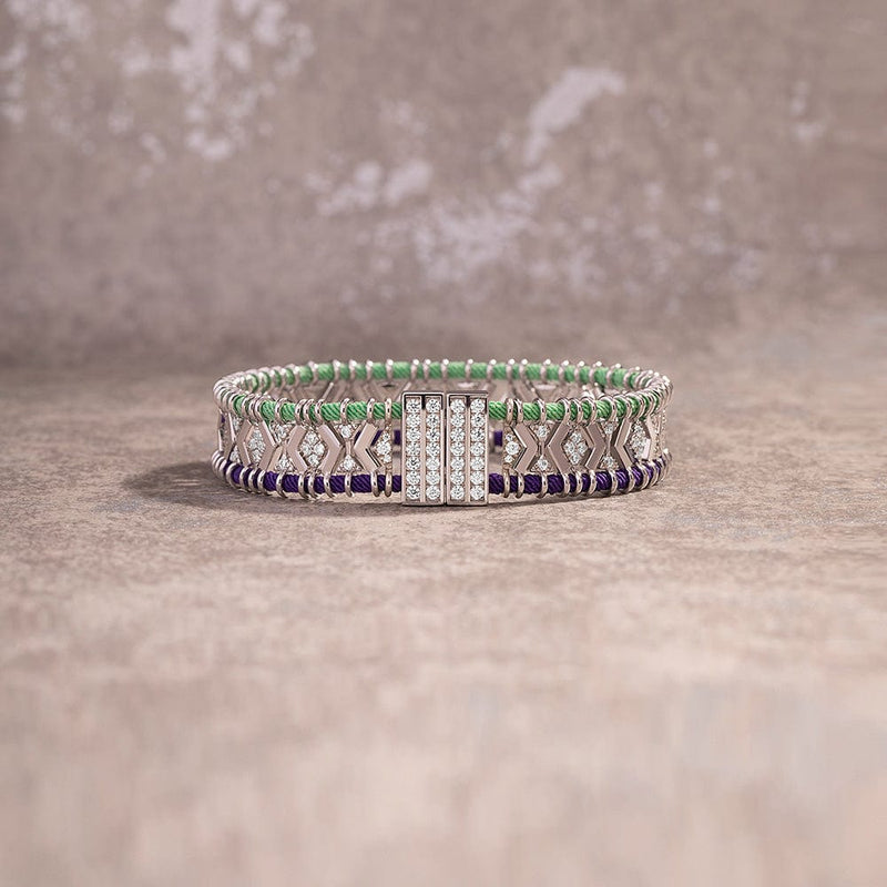 紫绿Batik手链 - 银白色