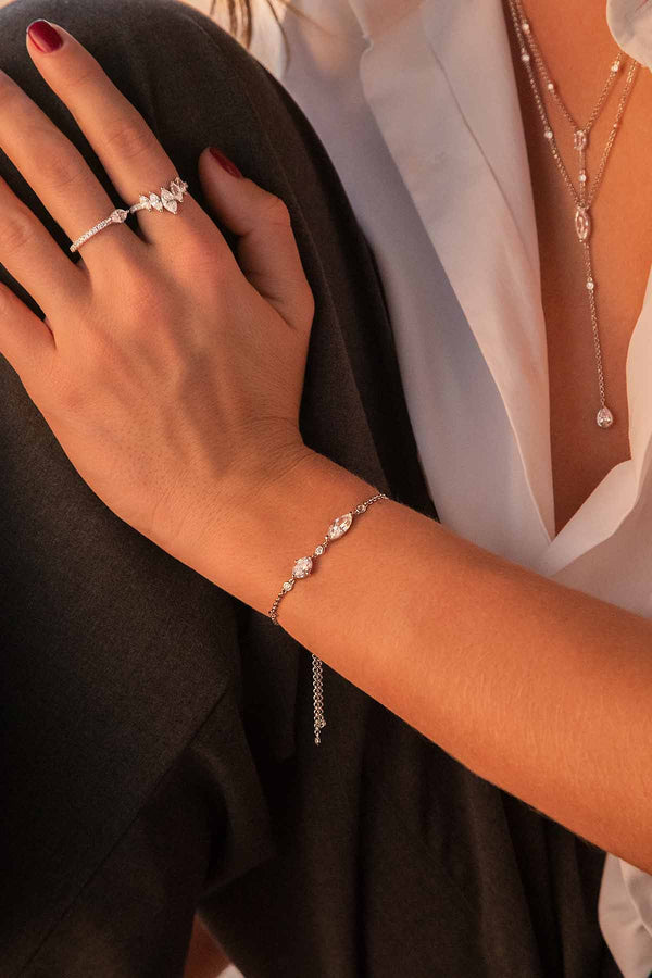 APM Monaco Adjustable Bracelet with Oval Stones in White Silver