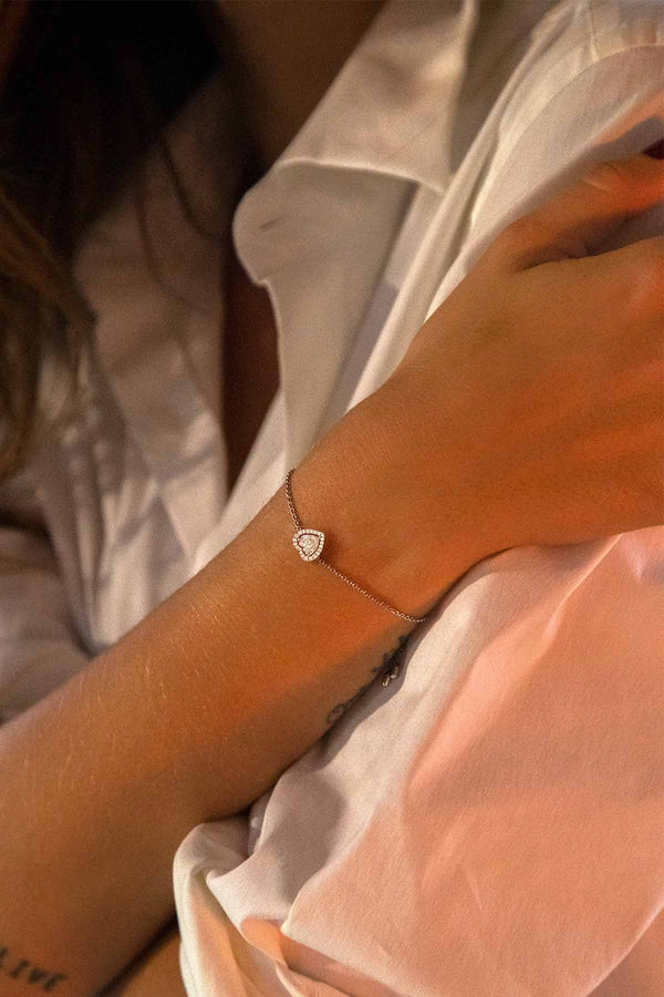 APM Monaco Pavé Heart Adjustable Bracelet in White Silver