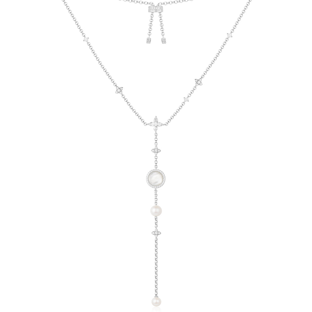 Adjustable Necklace with White Nacre and Pearl Pendant