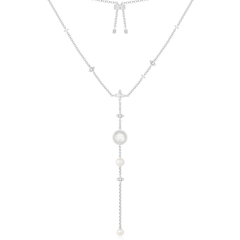 Adjustable Necklace with White Nacre and Pearl Pendant