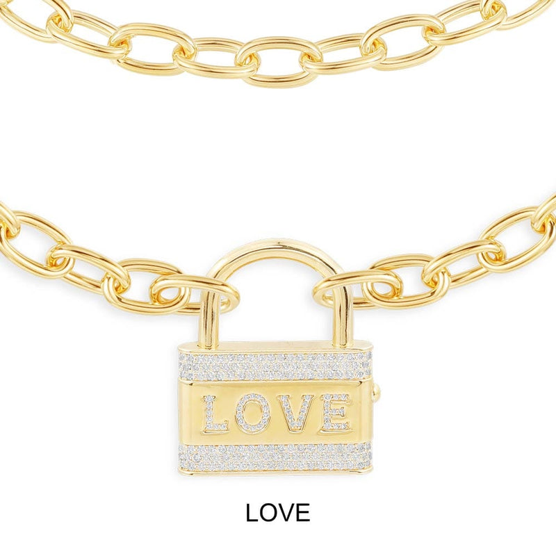 LOVE Embellished Lock Necklace