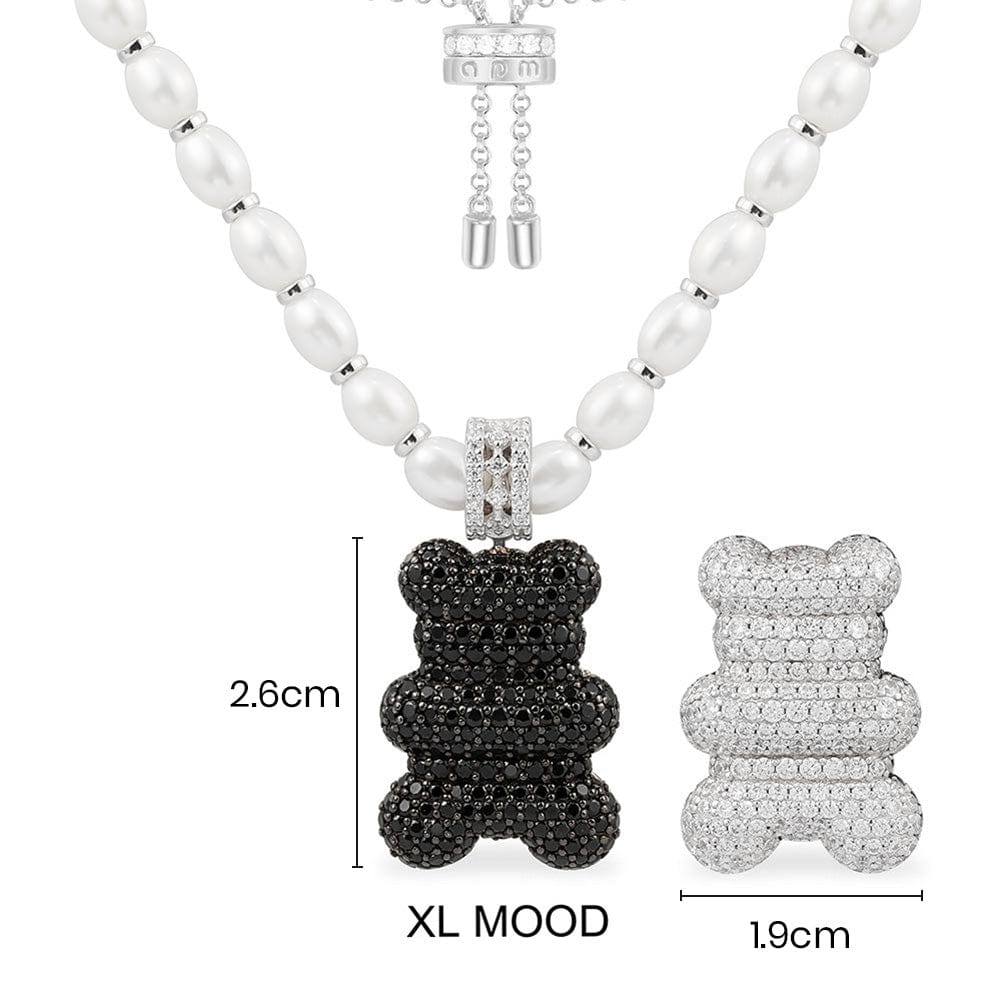 XL Mood Yummy Bear 珍珠可调节项链 - 银白色