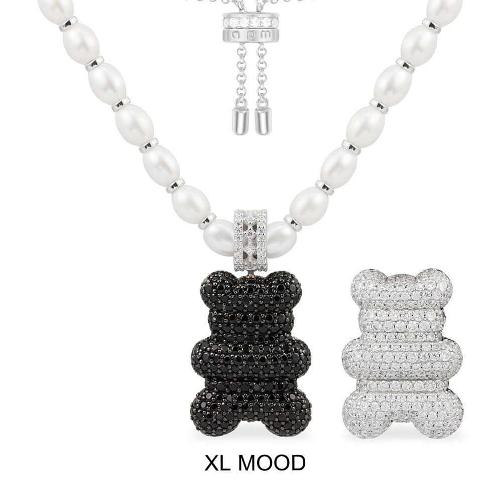 XL Mood Yummy Bear 珍珠可调节项链 - 银白色