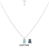 Captain Yummy Bear （可挂扣）珍珠可调节项链 - 银白色