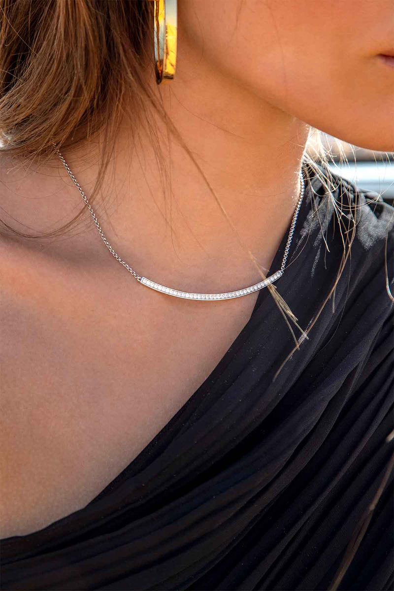 APM MONACO Dainty Pavé Adjustable Necklace In Silver