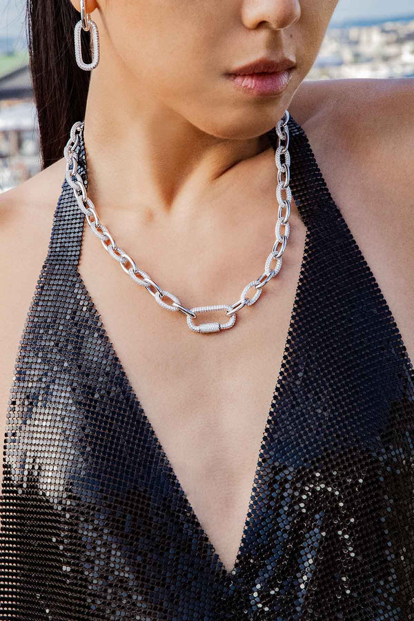 APM Monaco Pavé Chain Necklace in Silver